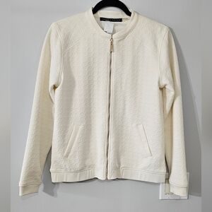 Ivanka Trump Ivory Bomber Jacket with Textured Fabric Size 6